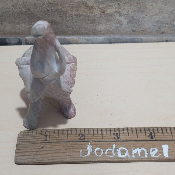 Small Hand Carved Elephant Figurine Pink White Stone Marble Onyx Trunk Raised - Picture 10 of 12